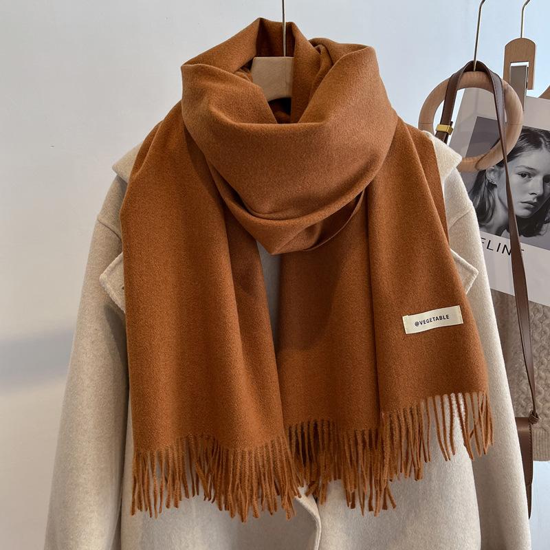 New imitation cashmere scarf women's autumn and winter versatile solid color khaki warm scarf shawl men