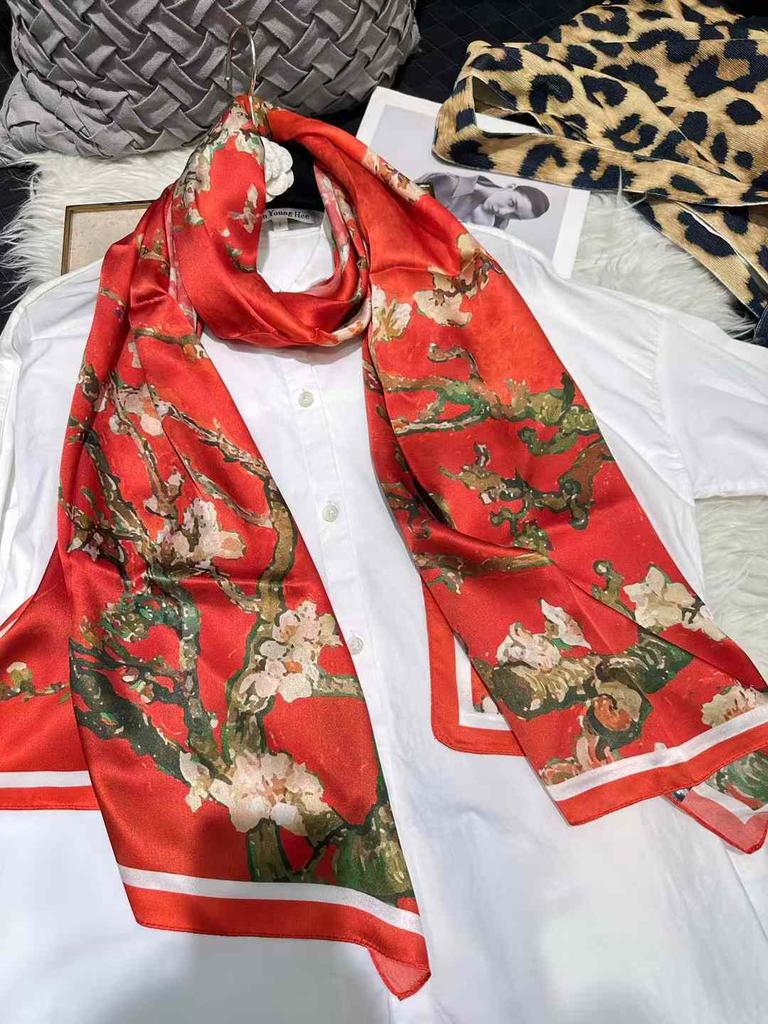 BYSIFA|New Khaki Yellow Silk Scarf Printed Winter Elegant Peony Design Long Scarves Shawls Fashion Brand Head Neck Scarves Capes