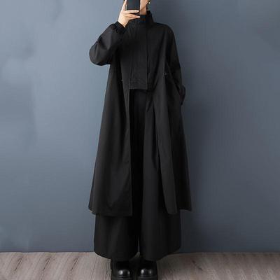 Long Sleeve Oversized Vintage Black Casual Loose Autumn Spring Trench Coat for Women Outerwear