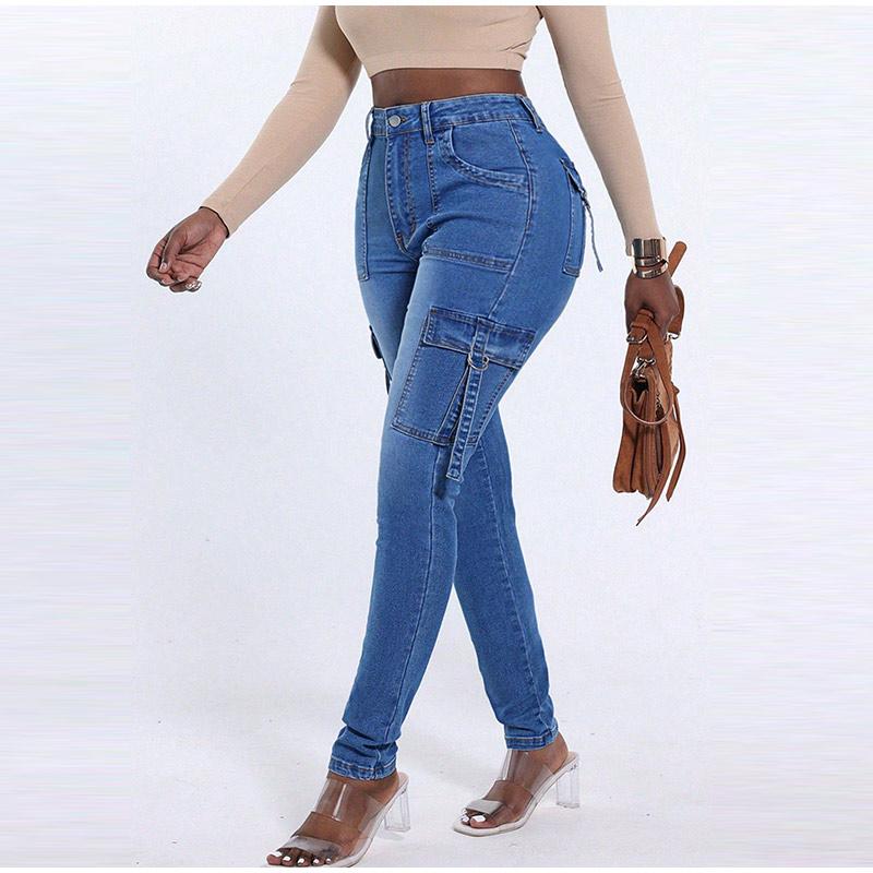 Women Clothing Skinny Jeans Casual Fashion Denim Pants Legging Pants High Waisted Trousers Y2k Streetwear Hip Lift Pocket Design