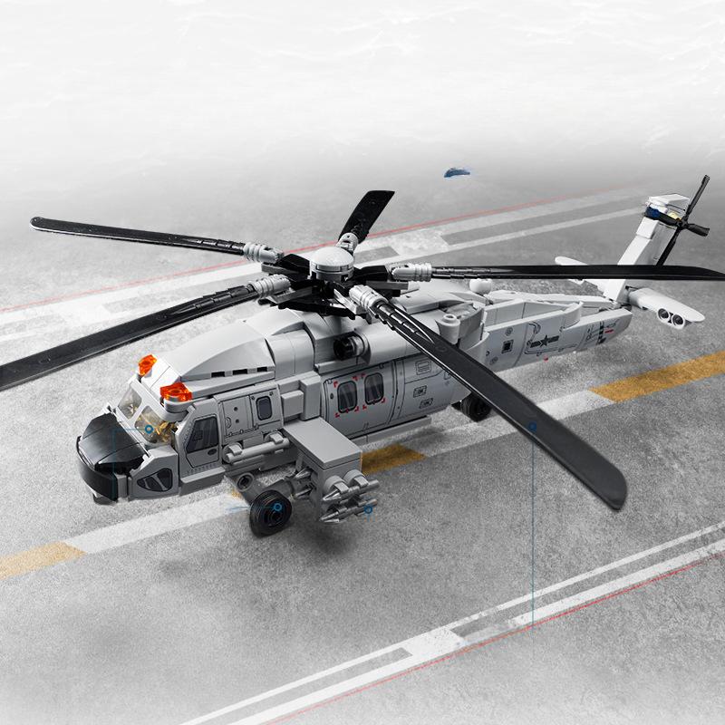 457pcs Military Series Chinese Navy Z-20 Armed Helicopter Assembly Building Blocks Children's Toys no box
