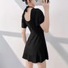 New swimsuit fairy fan one-piece short-sleeved belly cover conservative beach hot spring black skirt swimsuit