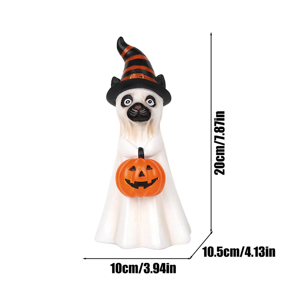 Halloween Ghost And Imp Figurine Pumpkin-carrying Ghost Dog And Ghost Cat Statue Resin Craft Decoration For Kitchen Fireplace
