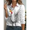 2026 New Spring Fall Women's Long-Sleeve Shirt Abstract Line Animal Print Button-Down Shirt with An