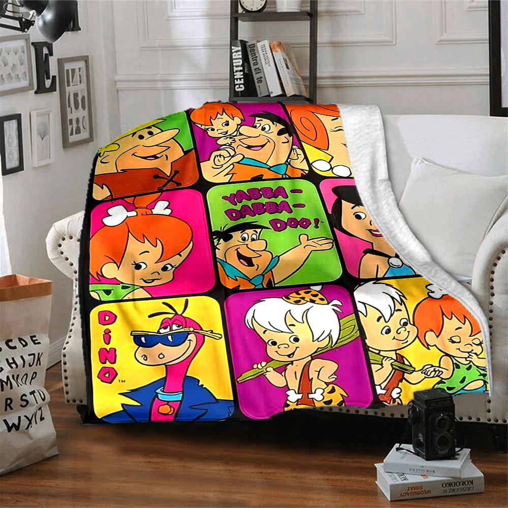 1pc Flintstones Family Flannel Throw Blanket HD Printed Lightweight Soft Warm All Season Blanket for Sofa, Bed, Travel, Camping Machine Washable