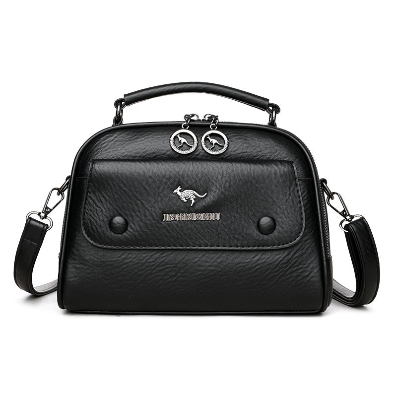 

Soft Leather Crossbody Bag Women s Vintage Shoulder Bag Multi-Layer Small Square Bag чорний