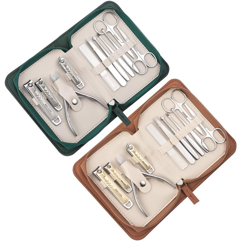 11PCS Premium Thickened Nail Clipper Set,Pu Leather Case Slant Cut Nipper,Multi-Purpose Home & Salon Manicure Pedicure Kit