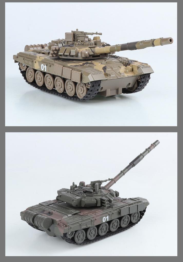 Simulated alloy T-90 main battle tank spray version military model boy toy light swing parts