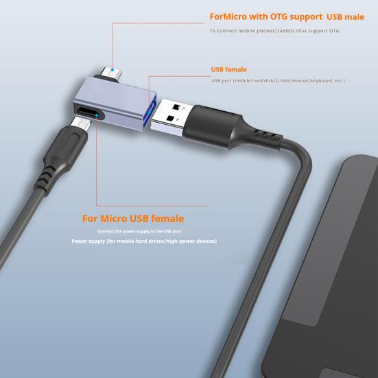 Micro USB to Angled Extension Adapter USB Adapter with 90-Degree with OTG Function
