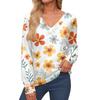 Dame Topper Langermet Mansjetter Knappelukket Skjorte V-hals Casual Løs T-skjorte Blomstrete Topper