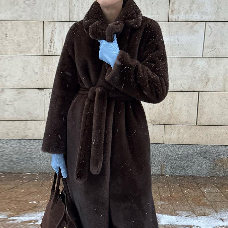 

Искусственная норковая флисовая куртка с поясом, утолщенное теплое пальто, женская модная классическая флисовая зимняя теплая куртка на все случаи жизни 4L коричневый