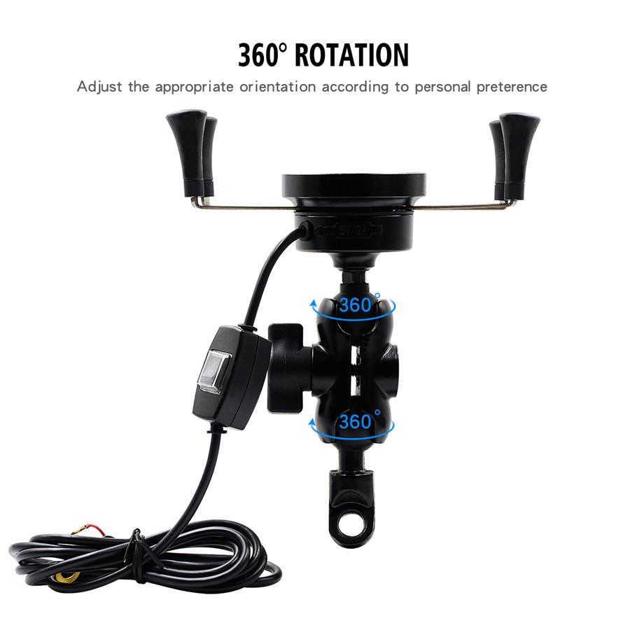 2in1 Motorcycle Phone Mount Holder With Wired Wireless Charger Fast Charging