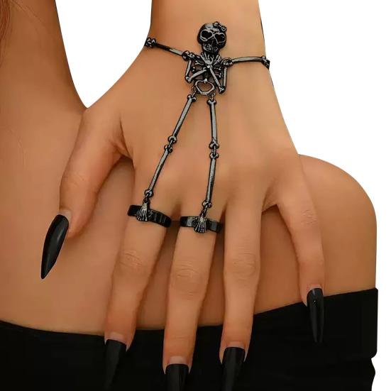 

Skull Hand Chain Bracelet Skeleton Ring Chains Goth Hand Bracelet Finger Slave Chain Hands Harness Bracelets чёрный