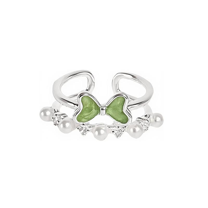 Kleiner Frischer Sommer Kühlendes Gefühl Grüner Emaille Tropfendes Öl Schmetterling Blume Öffnender Ring Nische Leichter Luxus High-End Ring