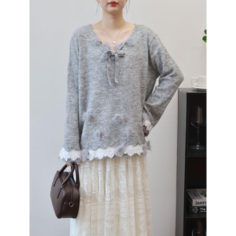 Autumn and Winter New Bead Design Knitted Sweater Top Loose Soft Waxy Gentle Wind Sweater Pullover Woman