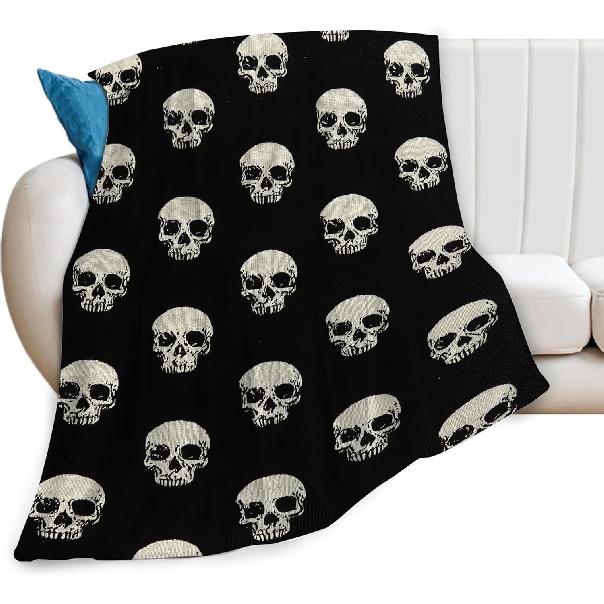 Gothic Skull Blanket Soft Cozy Spooky Skull Plush Throw Blanket Super Warm Fleece Fuzzy Halloween Skeleton Bedding Blanket Gifts for Kids Girls Boys