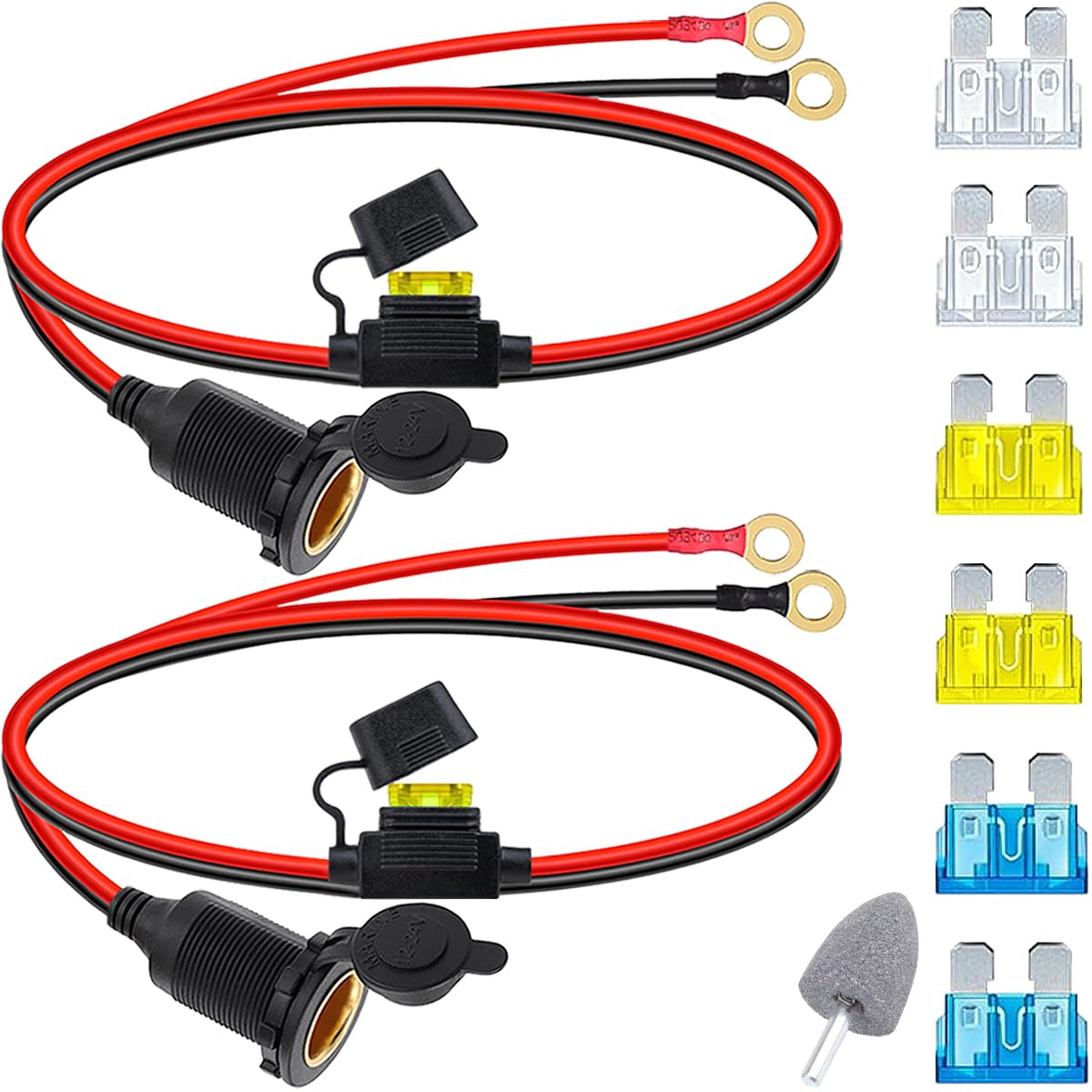 

Xiatiaosann 2pcs Cigarette Lighter Socket - O-Ring Terminal Cable 14AWG /24V Fixed Screw Car