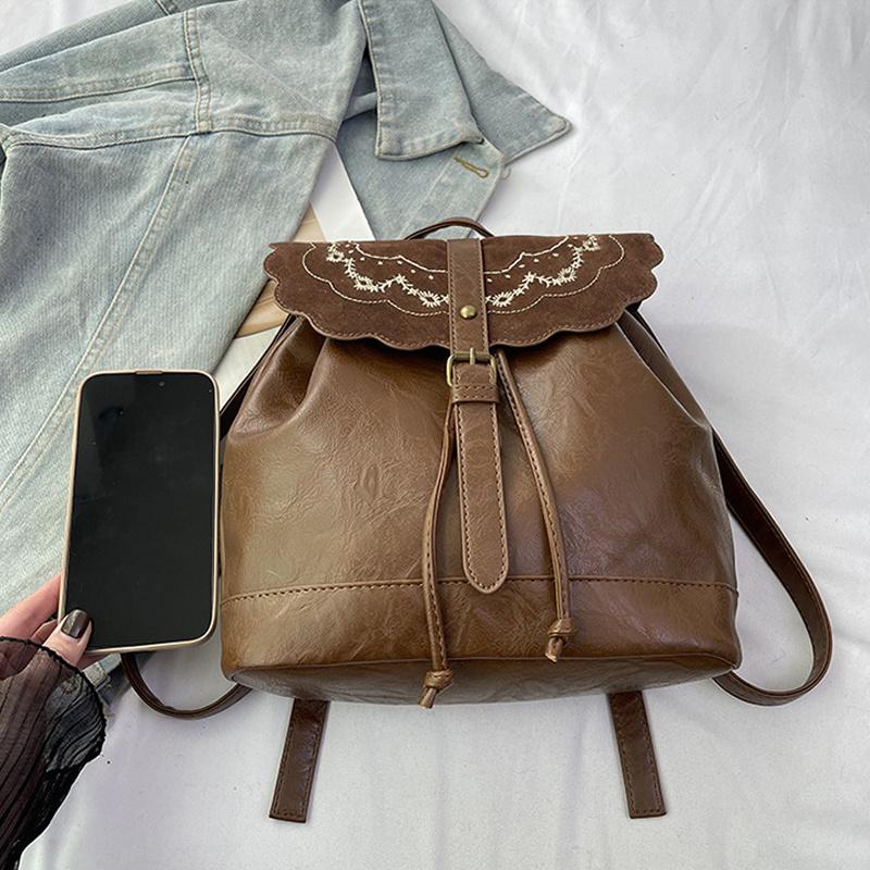 Embroidery School Bag New Mochila Fashionable Backpack Vintage College Style Shoulder Bags for Women Travel KTB
