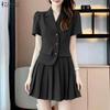 ZANZEA Women Short Sleeve Blouse and Pleated Skirts Casual Two Piece Sets