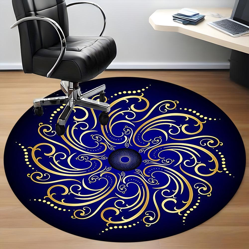 

1pc Golden Swirls Chair Carpet for Office Non-Slip, Machine Washable Rug for Office, Room - Holiday Decor, Machine Made yy251016112 80cm by 80cm