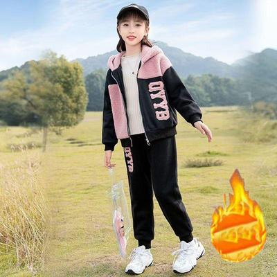 Hoodies Set Coat Pants Fleece-lined Children's Clothing Girls 4yrs Girl Clothes Autumn Winter Suits Kids 8 10 Years Korean