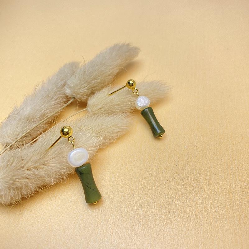 Серьги из стерлингового серебра в стиле ретро с перидотом и пресноводным жемчугом 925 Silver