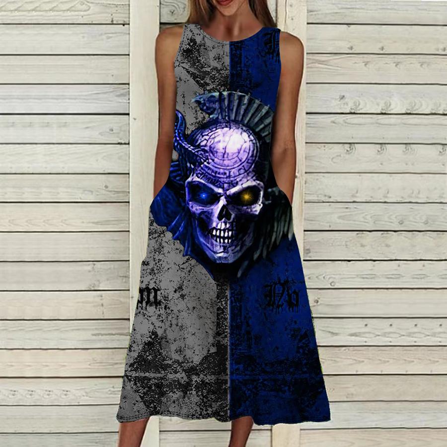 Moda de vară Rochie sexy fără mâneci Moale Casual Rochie cu imprimeu schelet întunecat Rochie fără mâneci Rochie cu bretele de vară