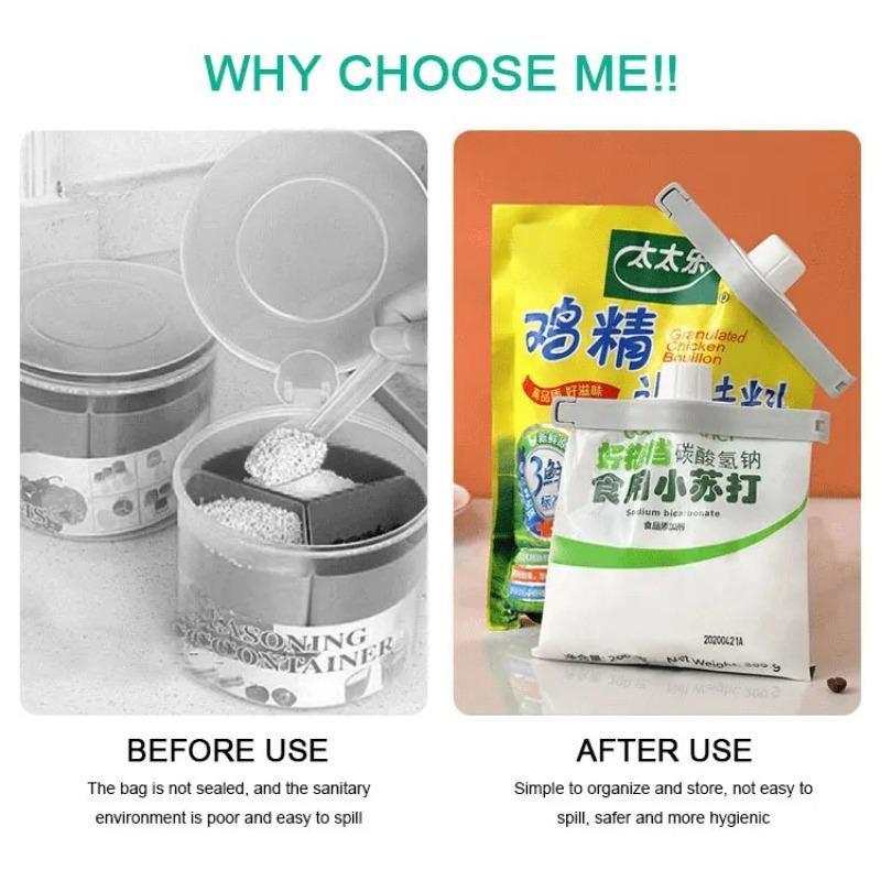 Screw Cap Sealing Clip Kitchen Seasoning Bag Milk Powder Salt Bag Sealing Clip Reuseable Snack Food Dispenser Nozzle with Lid