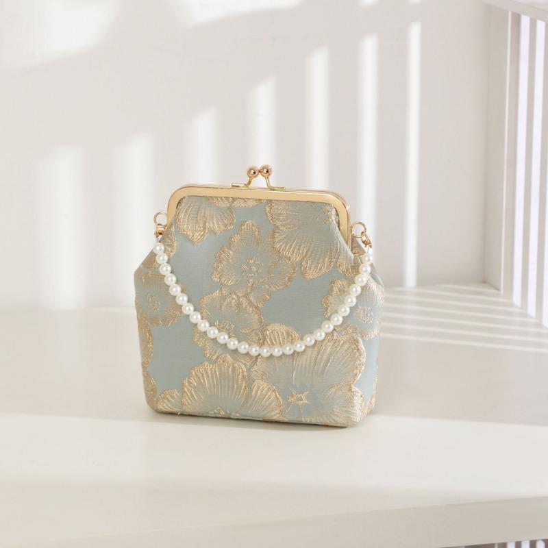 

Новая антикварная сумка с золотым верхом, с богатым цветочным узором, женская сумка-мессенджер, вечерняя сумка, сумка для ципао, маленькая квадратная сумка на цепочке для мобильного телефона