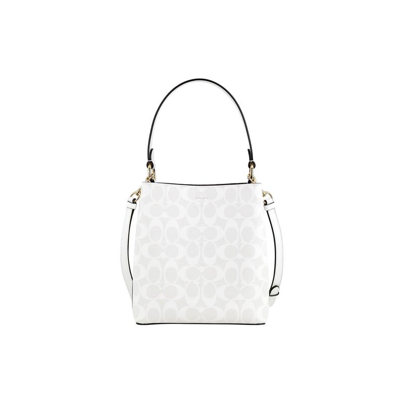 Coach Town 21 Presbyopia All-over Logo Bucket Bag Shoulder Bag Crossbody Bag Canvas and Leather Handbag Small Size Women's White