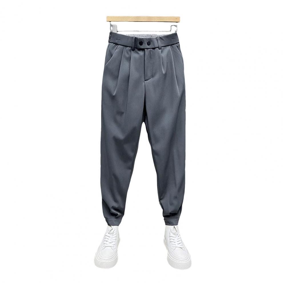 Spring Fall Men Ninth Pants Ankle-banded Elastic Waist Thin Loose Side Pockets Solid Color Harem Pants Suit Pants Long Trousers
