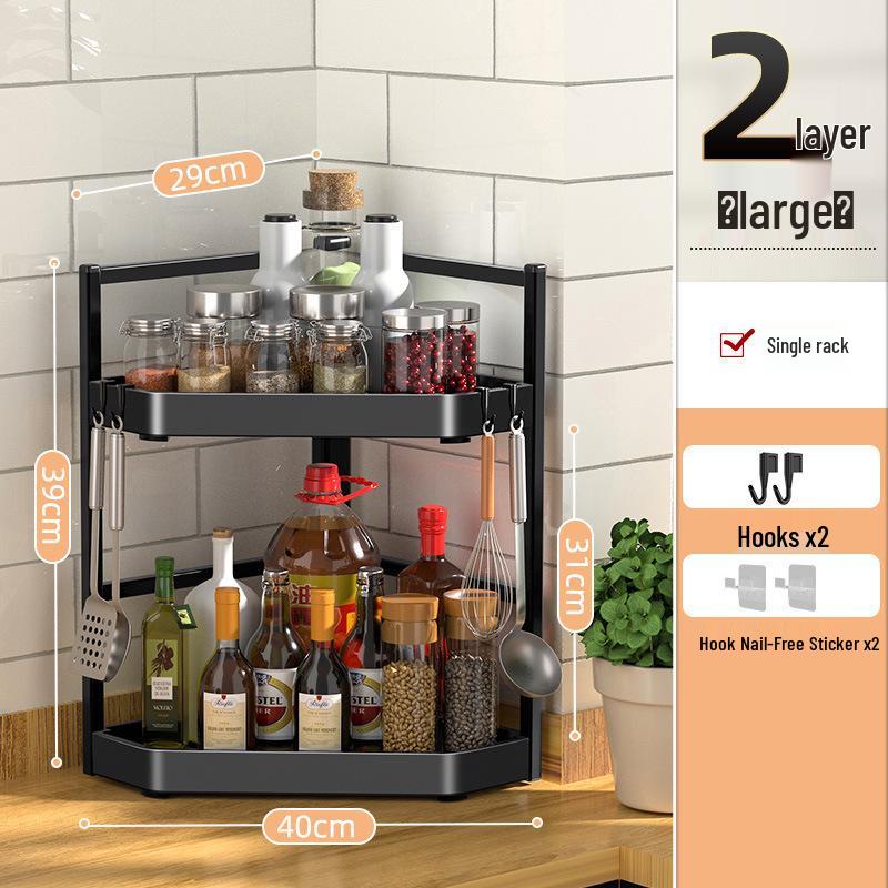 Corner Wall-Mounted Kitchen Spice Rack - No-Drill, Triangle Design for Countertop and Pendant Storage.