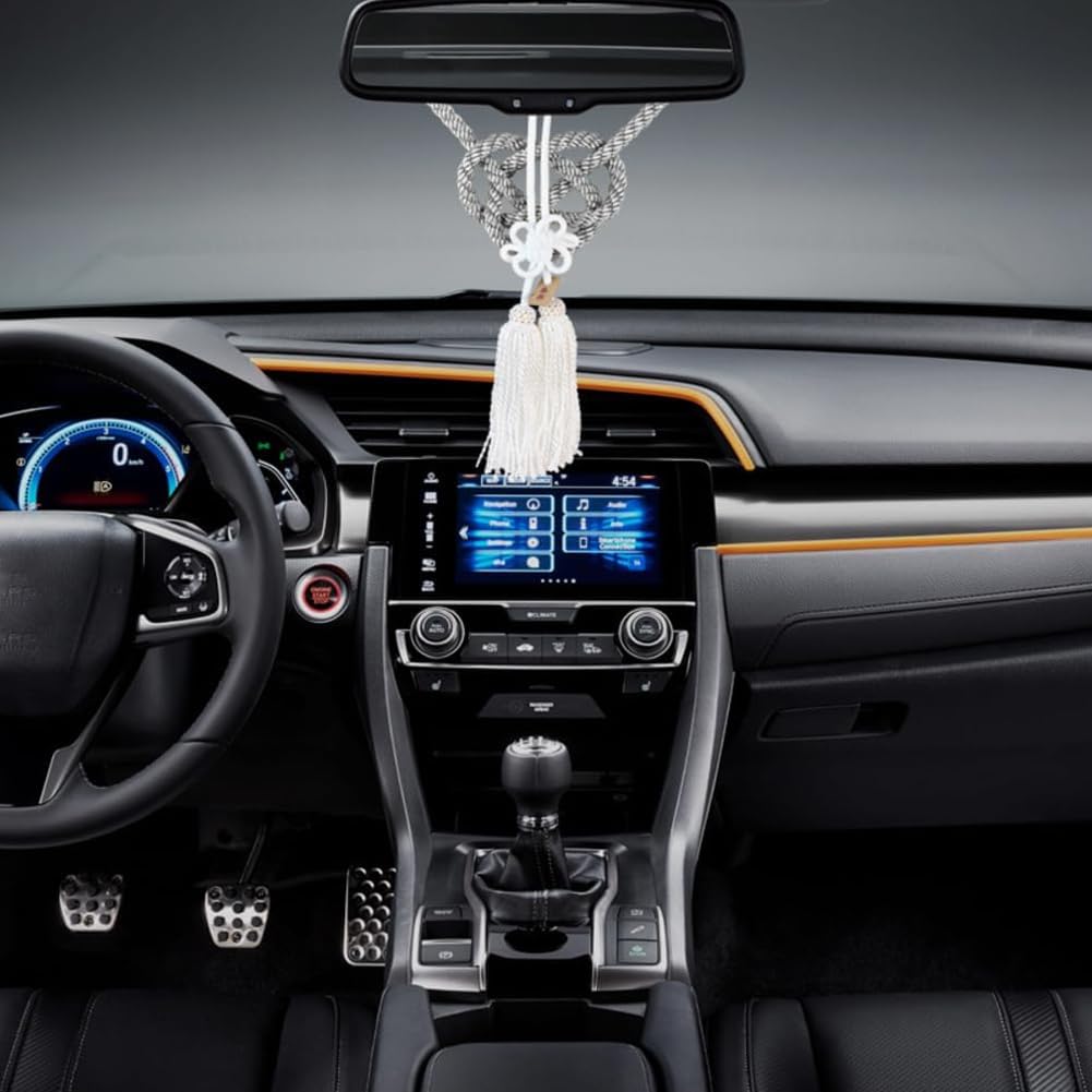 Car Decorative Tassel Charm JP Pendant Car Decorative Tassel Chrysanthemum Knot + Diamond Rope Rearview Mirror Compatible Unique Car Shimenawa Knot Ro