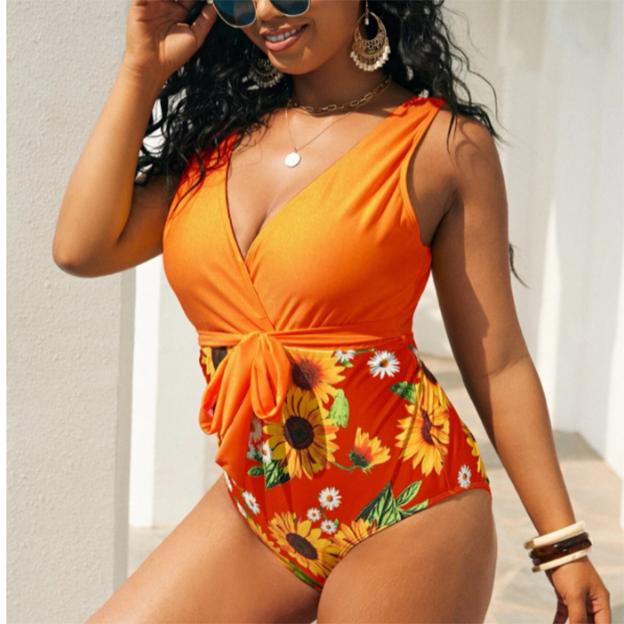 Plus Size Bikini Sexy One Piece Swimsuits Female Shoulder Floral Women Swimwear Push Up Bathing Suits Bodysuits Beach Wear Ruffl