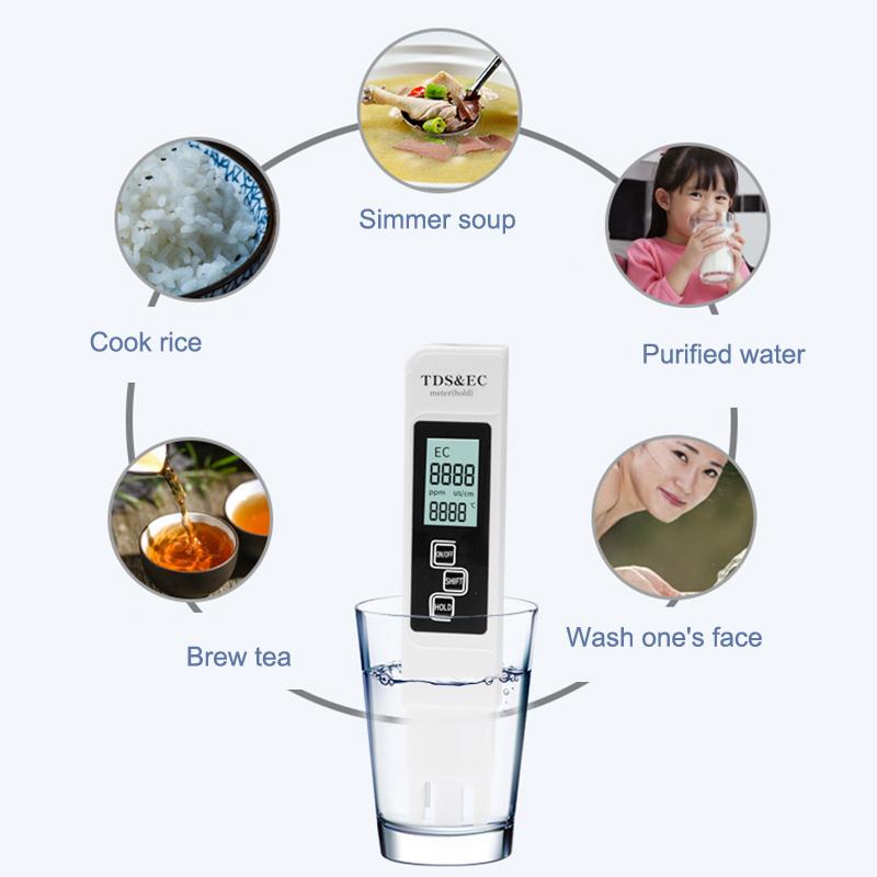 1 Pcs White Digital Water Quality Tester Tds Ec Meter Range 0 To 9990 Multifunctional Water Purity Temperature Temp Ppm Tester