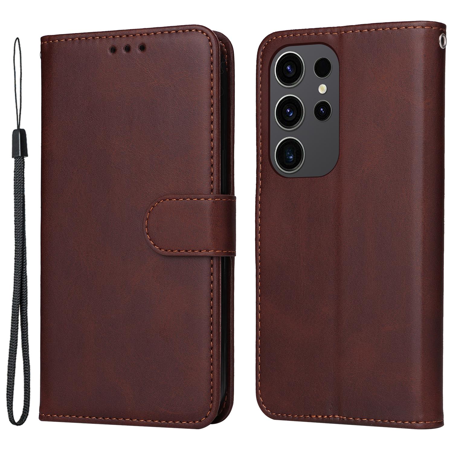 

For Samsung Galaxy S24 Ultra Case Flip Stand PU Leather Protective Phone Cover Brown