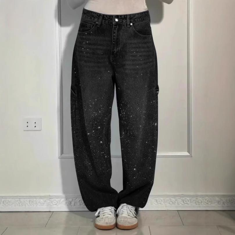 Neue Damenmode Stern Strass Jeans, Funkelnde Bling Bling Denim Hose für Lässigen Chic Tägliche Kleidung