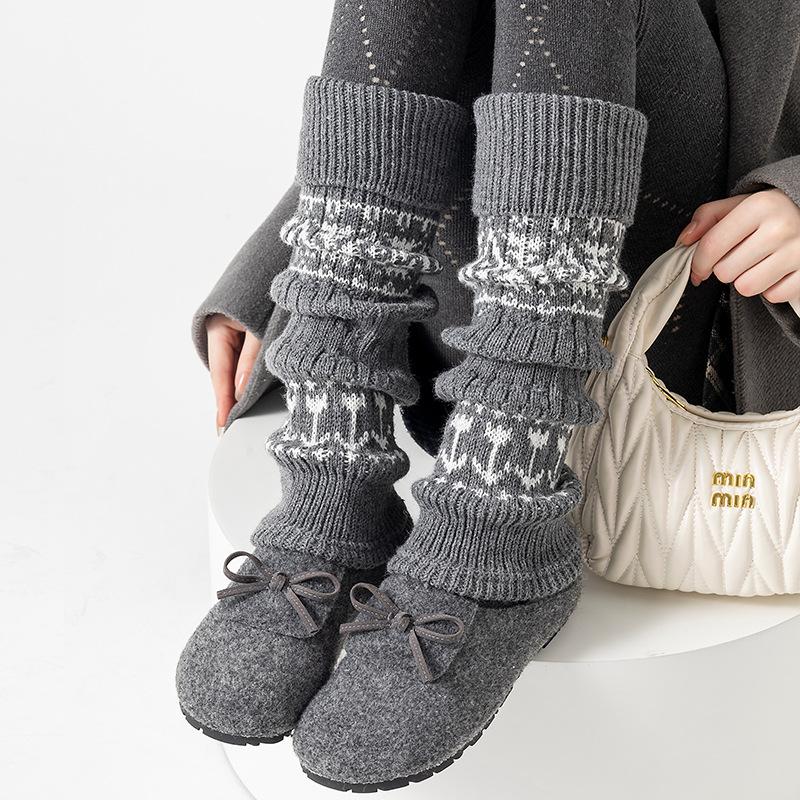 Boots Still Cotton Socks Cover Mori Stacking Socks Warm Thickened Retro Gray Rhombus Calf Leg Cover