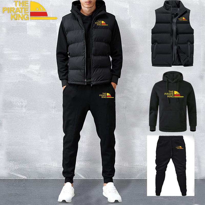 Men's Autumn Winter Tracksuits Casual Jogger Set Warm Vest Sweatpants Hoodie 3 Pieces Suit Male Sweatsuit Sports Suits