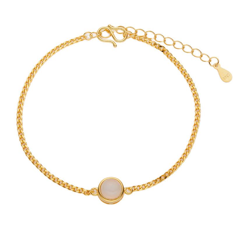 Simple S925 Sterling Silver Bracelet Women'S Versatile Jewelry Fashion Inlaid Natural Opal Bracelet