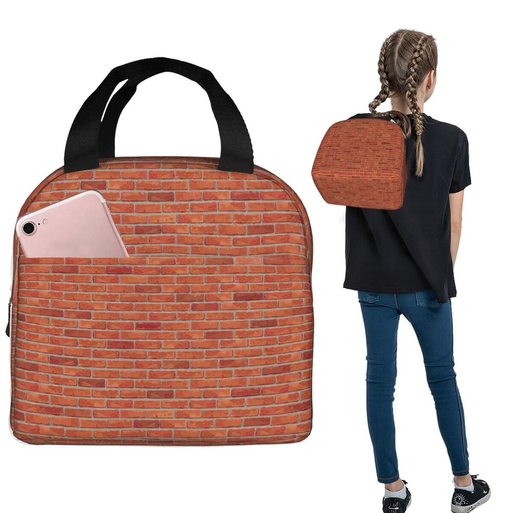 Red Brick Wall Insulated Lunch Bag for Women Kids Portable Food Boxes Thermal Lunch Box Tote