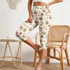 Women’s Elastic Waist Casual Slim Fit Split Hem Capri Pants with All Over Print Lightweight Stretch Fabric Design
