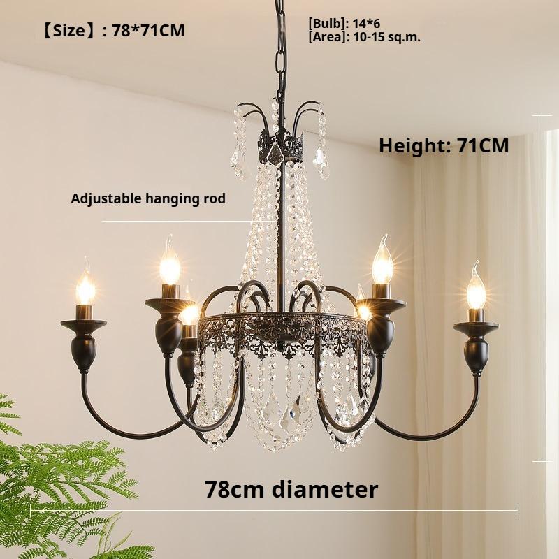 Retro Pendant Light, Black High-end Crystal Living Room Light, Dining Bar Counter, Bedroom, Study Light