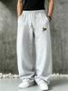 Men Casual Wide Leg Sweatpants, Drawstring Waist Trousers with Side Pockets for Relaxing Days and Street Outfits