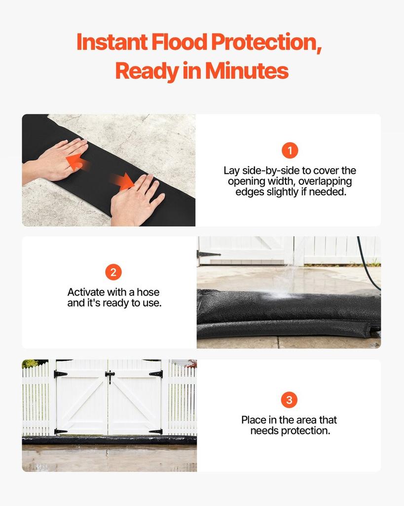 Flood Barrier, 8 Pack, 480 X 435 Mm Flood Bags Activated by Water, Reusable Water Absorbent Barrier, Sandless Sandbags Blockage, Flooding Prevention