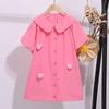 Girls Summer Mori Shirt Dress With Peter Pan Collar Heart Short Puff Sleeves Cute Princess Casual Sundress For Kids