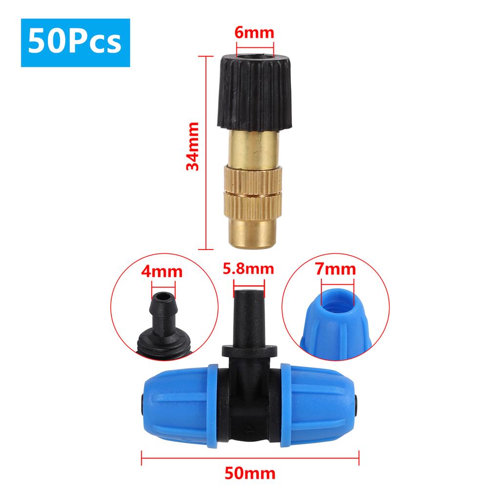 5/50Pcs 6mm Brass Mist Nozzle Kits 4/7mm 8/11mm Hose Garden Lawn Micro Irrigation Atomaiztion Cooling Dust Removal Sprayer Heads