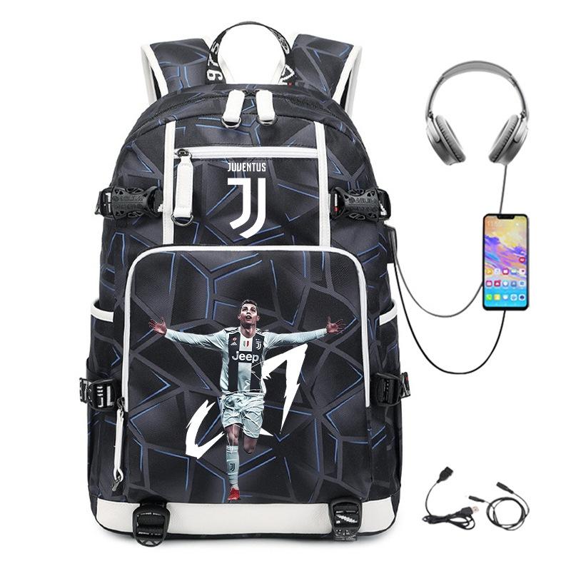 Football Star Cr7 Peripheral Personality Print Youth Backpack Large Capacity Leisure Travel Bag