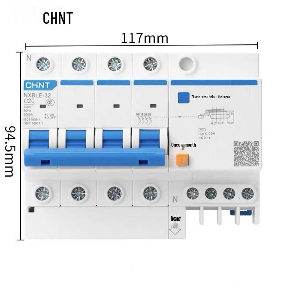 Chint 2P MCB Circuit Breaker with Air Switch, 220V RCD, 32A/63A, for Three-Phase Household Electrical Protection