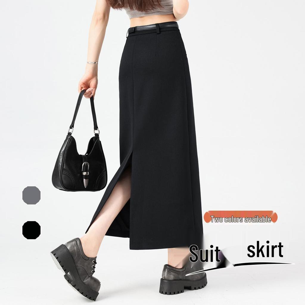 Gray High-End Slimming Skirt for Women - Spring 2026 Arrival, Versatile Temperament, Slit, Hip-Hugging, Mid-Length Skirt